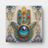 Goldfarbene Filigree Blaugrün, drittes Auge Hamsa Fotoplatte (Vorderseite)