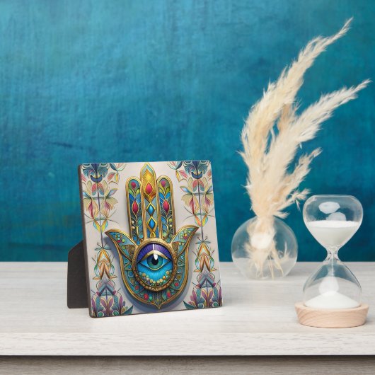 Goldfarbene Filigree Blaugrün, drittes Auge Hamsa Fotoplatte (InSitu)