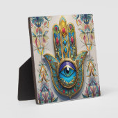 Goldfarbene Filigree Blaugrün, drittes Auge Hamsa Fotoplatte (Vorderseite)