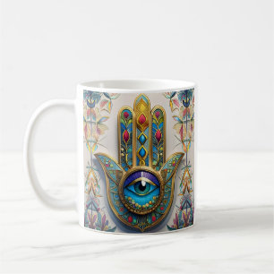 Goldfarbene Filigree Blaugrün, drittes Auge Hamsa Kaffeetasse