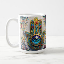 Goldfarbene Filigree Blaugrün, drittes Auge Hamsa Kaffeetasse