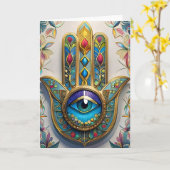 Goldfarbene Filigree Blaugrün, drittes Auge Hamsa Karte (Gelbe Blume)