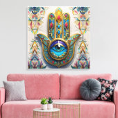 Goldfarbene Filigree Blaugrün, drittes Auge Hamsa Leinwanddruck (Insitu (Wohnzimmer))