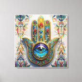Goldfarbene Filigree Blaugrün, drittes Auge Hamsa Leinwanddruck (Vorderseite)