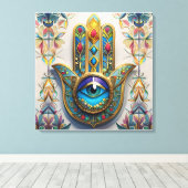 Goldfarbene Filigree Blaugrün, drittes Auge Hamsa Leinwanddruck (Insitu (Holzboden))