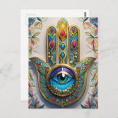 Goldfarbene Filigree Blaugrün, drittes Auge Hamsa Postkarte (Vorne/Hinten)