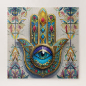 Goldfarbene Filigree Blaugrün, drittes Auge Hamsa Puzzle (Vertikal)