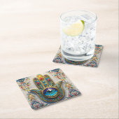 Goldfarbene Filigree Blaugrün, drittes Auge Hamsa Rechteckiger Pappuntersetzer (Vor Ort)