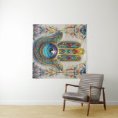 Goldfarbene Filigree Blaugrün, drittes Auge Hamsa Wandteppich (Beispiel (Horizontal))