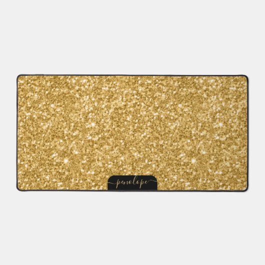 Goldfarbene Glitzer-Textur und Glitzern, Monogramm Schreibtischunterlage (Vorderseite)