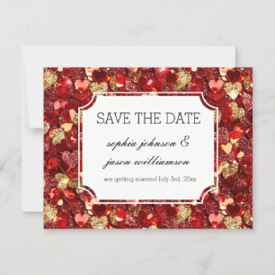Goldfarbene glitzernde Herzen Save the Date