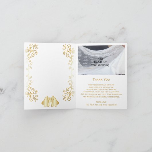 Goldfarbene Glocken-Design-Hochzeit Dankeskarte (Innenseite)