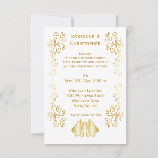 Goldfarbene Glocken-Design-Hochzeit Einladung (Vorderseite)