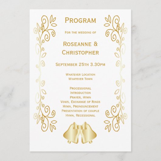 Goldfarbene Glocken-Design-Hochzeit Programm (Vorderseite)