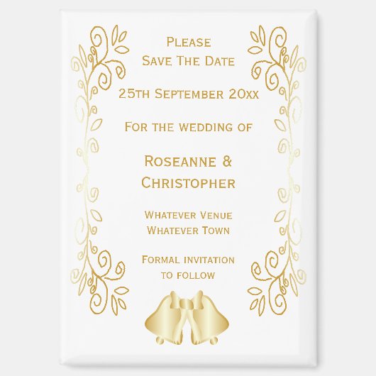 Goldfarbene Glocken-Design-Hochzeit speichern das  Magnet (Vorderseite)