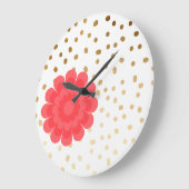 goldfarbene goldfarbene Blume-Polka-Punktmuster Große Wanduhr (Winkel)