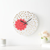 goldfarbene goldfarbene Blume-Polka-Punktmuster Große Wanduhr (Zuhause)