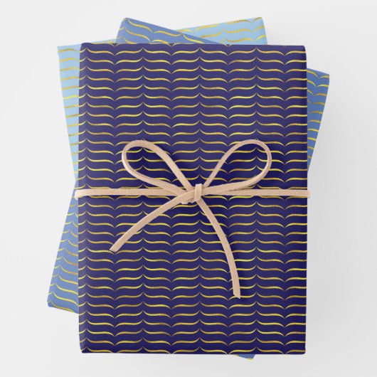 goldfarbene Halterungen und blauer Hintergrund Geschenkpapier Set (Beispiel)