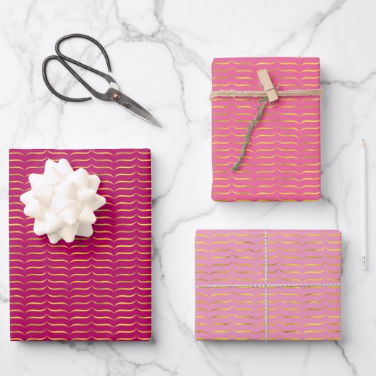 goldfarbene Halterungen und rosa Hintergründe Geschenkpapier Set (Vorderseite)