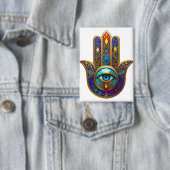 Goldfarbene Hamsa Türkis Saphir Drittes Auge Button (Insitu)