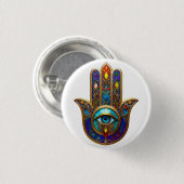 Goldfarbene Hamsa Türkis Saphir Drittes Auge Button (Vorne & Hinten)