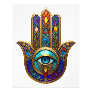 Goldfarbene Hamsa Türkis Saphir Drittes Auge Fotodruck