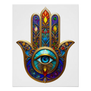 Goldfarbene Hamsa Türkis Saphir Drittes Auge Poster