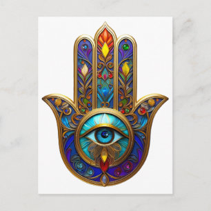 Goldfarbene Hamsa Türkis Saphir Drittes Auge Postkarte