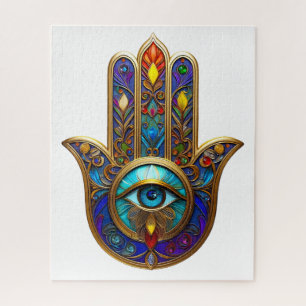 Goldfarbene Hamsa Türkis Saphir Drittes Auge Puzzle