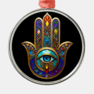Goldfarbene Hamsa-Turmalin Saphir Drittes Auge Ornament Aus Metall