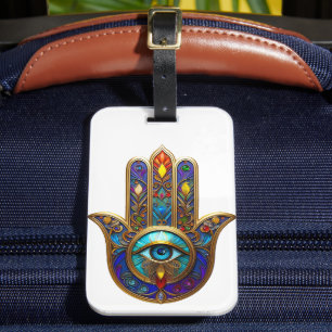 Goldfarbene Hamsa-Turquoise Saphir Drittes Auge Gepäckanhänger