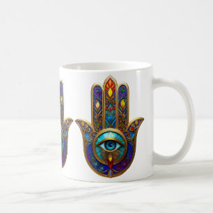 Goldfarbene Hamsa-Turquoise Saphir Drittes Auge  Kaffeetasse