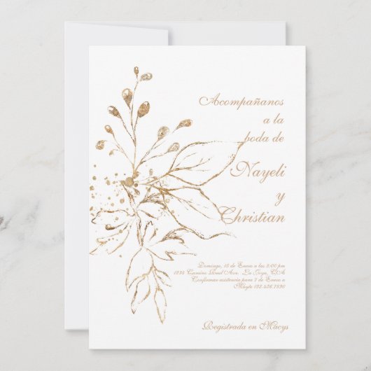 Goldfarbene Hochzeitseinladung Einladung (Vorderseite)