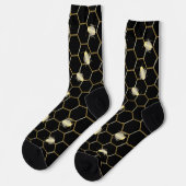 Goldfarbene Honey Bee Honeycomb Design Black Socken (Linkes Detail)
