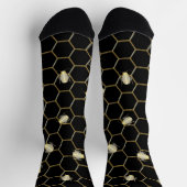 Goldfarbene Honey Bee Honeycomb Design Black Socken (Oben)