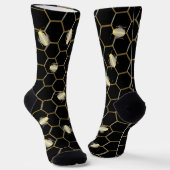 Goldfarbene Honey Bee Honeycomb Design Black Socken (Gewinkelt)
