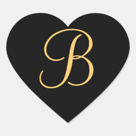 Goldfarbene Initial B auf schwarzen Monogramm-Aufk Herz-Aufkleber