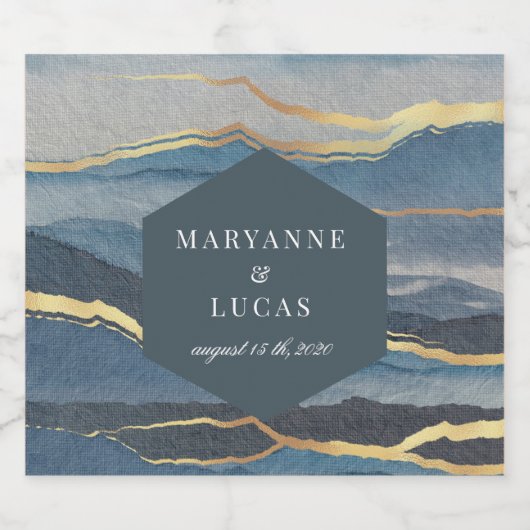 goldfarbene Landschaft Hochzeitsweinlabel Schaumweinetikett (Einzelnes Label)