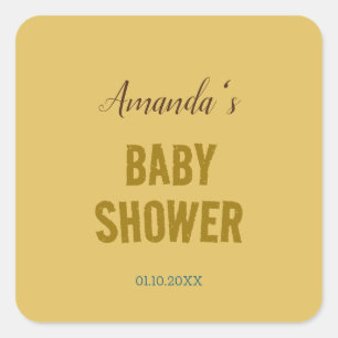 Goldfarbene moderne minimalistische Babyparty Quadratischer Aufkleber