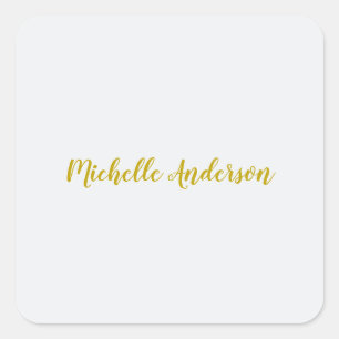 Goldfarbene moderne minimalistische handgeschriebe quadratischer aufkleber