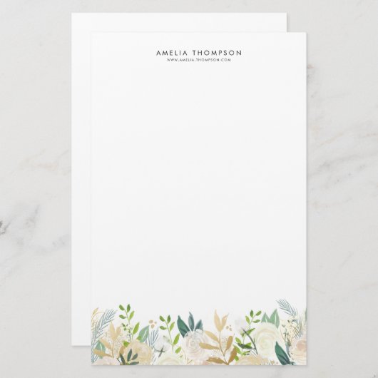 Goldfarbene Peonies Grüne Garland Custom Briefpapier (Vorne/Hinten)