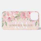 Goldfarbene Rosa Blütenrosa Monogramm iPhone Hülle (Rückseite (Horizontal))