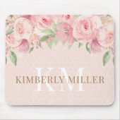 Goldfarbene Rosa Blütenrosa Monogramm Mousepad (Vorne)
