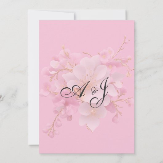 Goldfarbene Rosa Kirschblüte Blütenhochzeit Einladung (Rückseite)