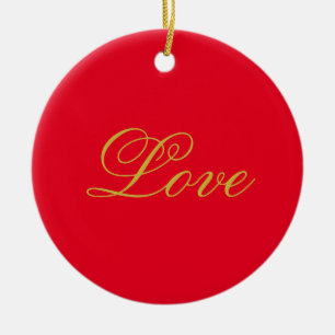 Goldfarbene Schrift Rot Liebe Hochzeit Kalligrafie Keramik Ornament