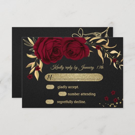 goldfarbene schwarze RSVP-Karte RSVP Karte (Vorne/Hinten)