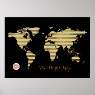 goldfarbene Streifenweltkarte Poster