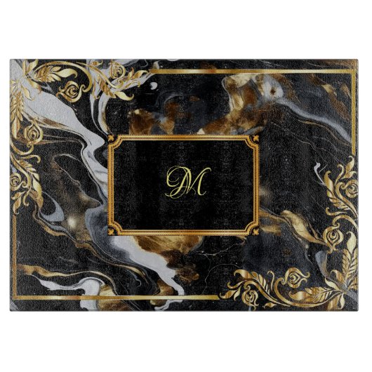 Goldfarbene Verzierte Rahmen-Marmor Dunkelblaue Ti Schneidebrett (Vorderseite)