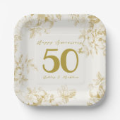 Goldfarbene Vintage Schrift zum Hochzeitstag Pappteller (Vorderseite)