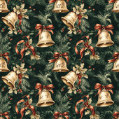 Goldfarbene Weihnachtsglocken tief grün Fleecedecke